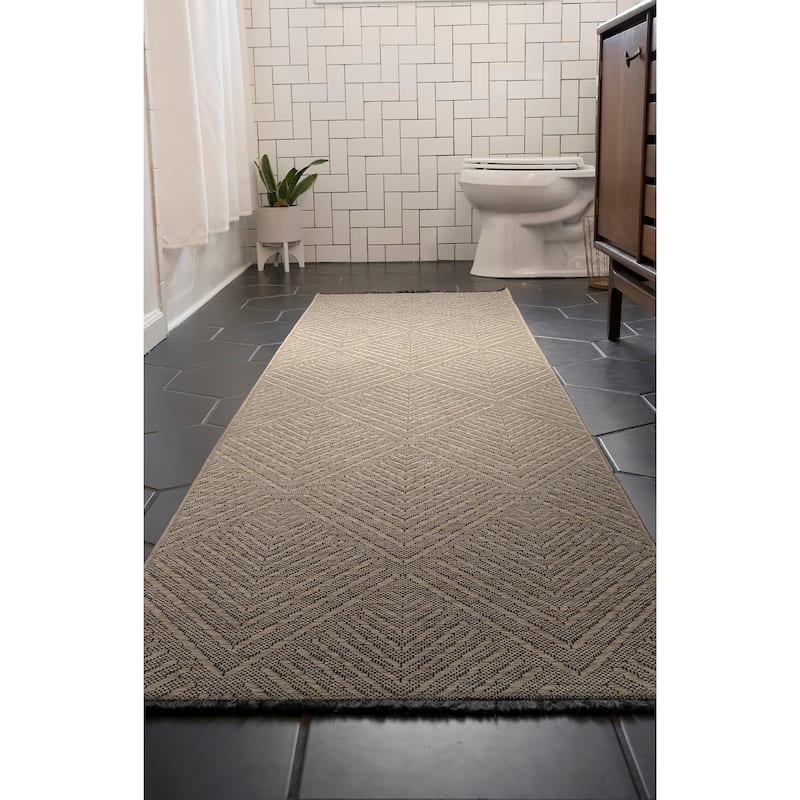 Alameda Solid Color Chevron Machine Washable Indoor Area Rug - 2'3'' x 7'7'' - Brown/Coffee