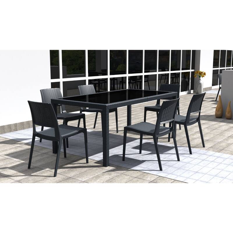 34" Gray Outdoor Patio Wickerlook Dining Chair
