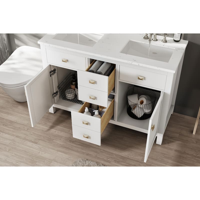 Artemis 44" White DS Bath Vanity with Carrara Style Man-Made Stone Top - 44