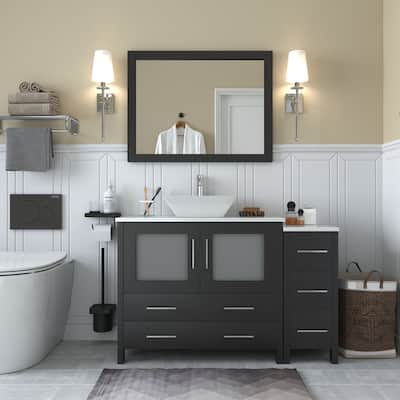 Vanity Art 48" Single Sink Bathroom Vanity Combo Set with Engineered Marble Top and Free Mirror - 48 x 18.5 x 36 Inches
