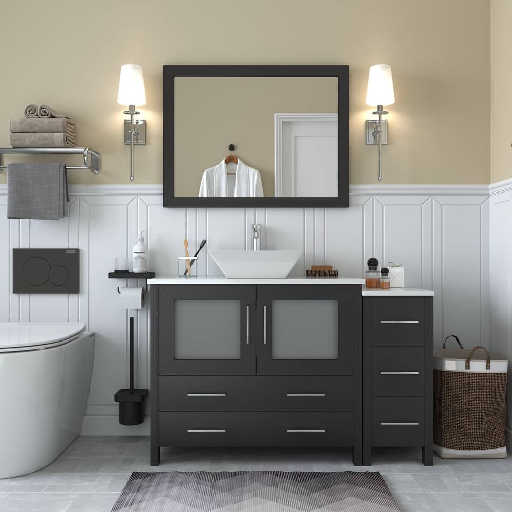 Vanity Art 48" Single Sink Bathroom Vanity Combo Set with Engineered Marble Top and Free Mirror - 48 x 18.5 x 36 Inches