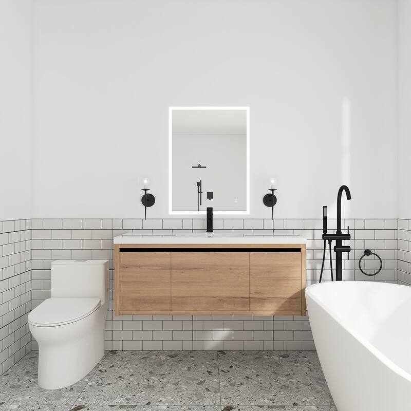 48 inch Bathroom Vanity with White Resin Top and Basin - Imitative Oak