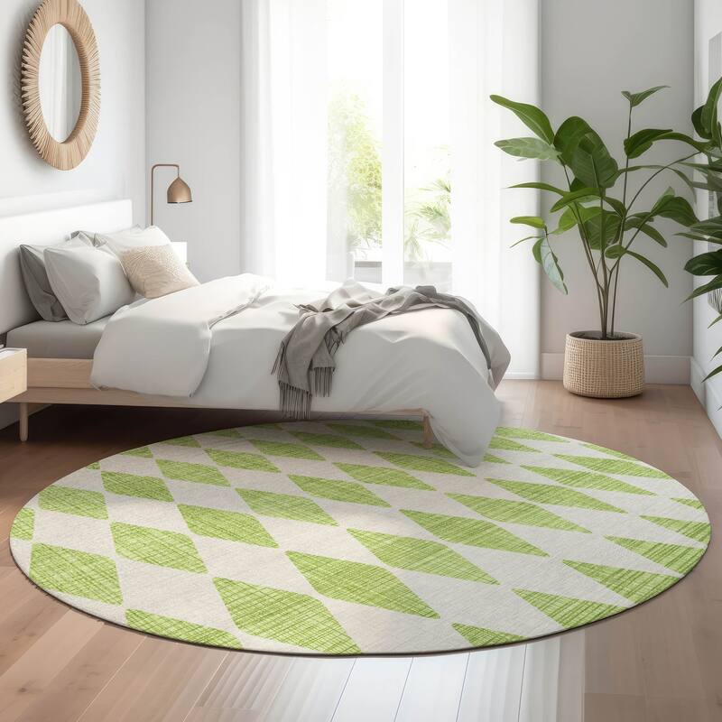 Premium Washable Super Soft Modern Diamond Mayfield Rug - Lime - 8' x 8' - Round