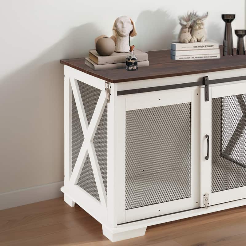 37'' Farmhouse Dog Crate Furniture Side End Table,Kennel Indoor