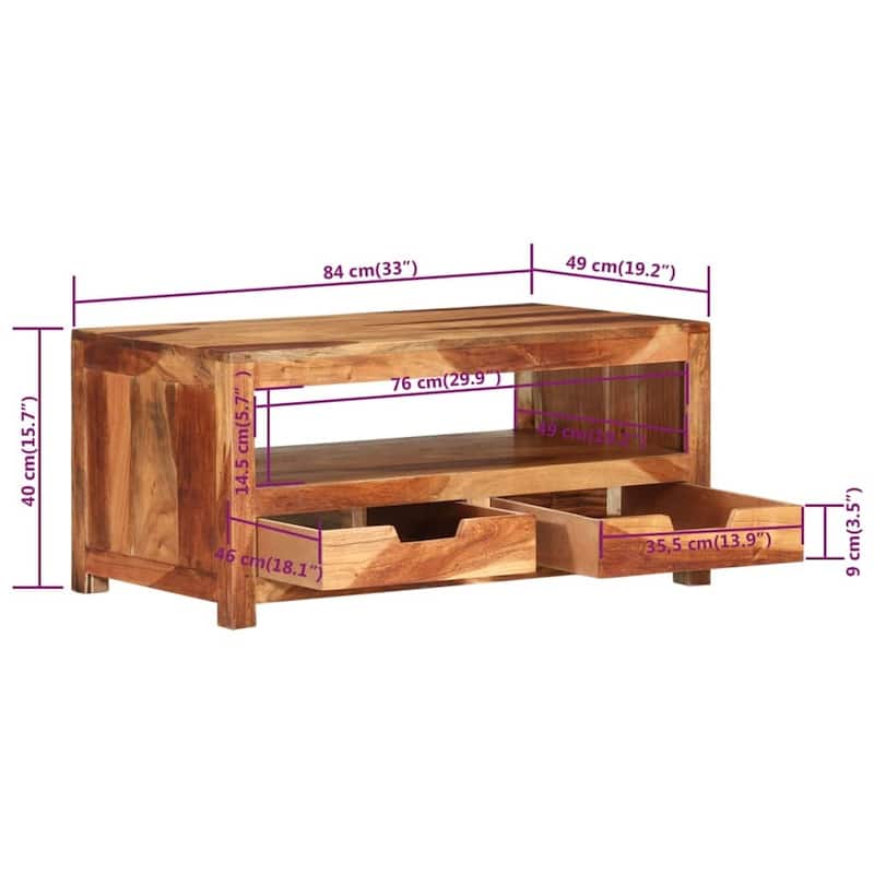 vidaXL Coffee Table 33.1"x19.3"x15.7" Solid Wood Acacia - 33.1" x 19.3" x 15.7"