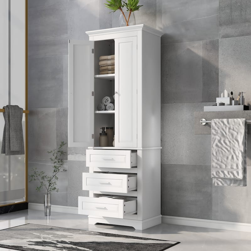 Roomfitters Tall Storage Cabinet with 3 Drawers for Bathroom or Office Freestanding Painted MDF Frame
