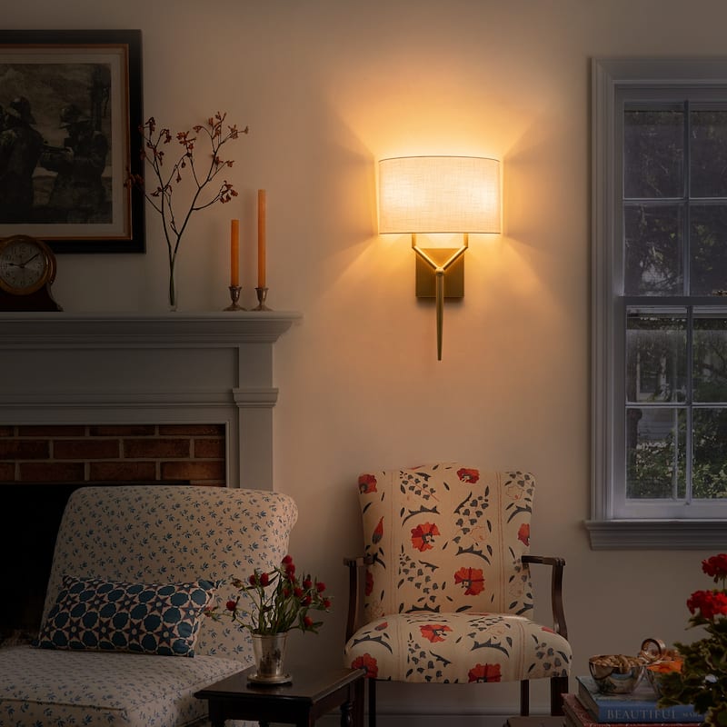 2-Light Y-Shaped Metal Frame Wall Sconce Half-Round Open Fabric Shade