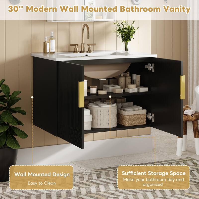 30 " Wall Mounted Vintage Bathroom Vanity with Ceramic Sink
