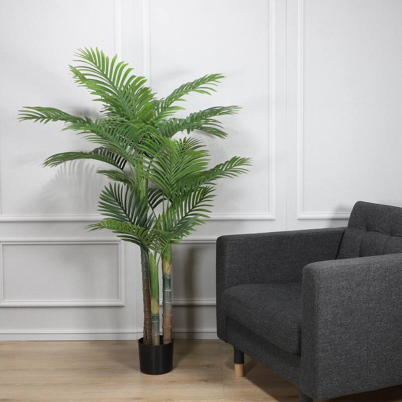 60" Artificial Areca Palm Tree with 18 Leaves with Black Plastic Pot