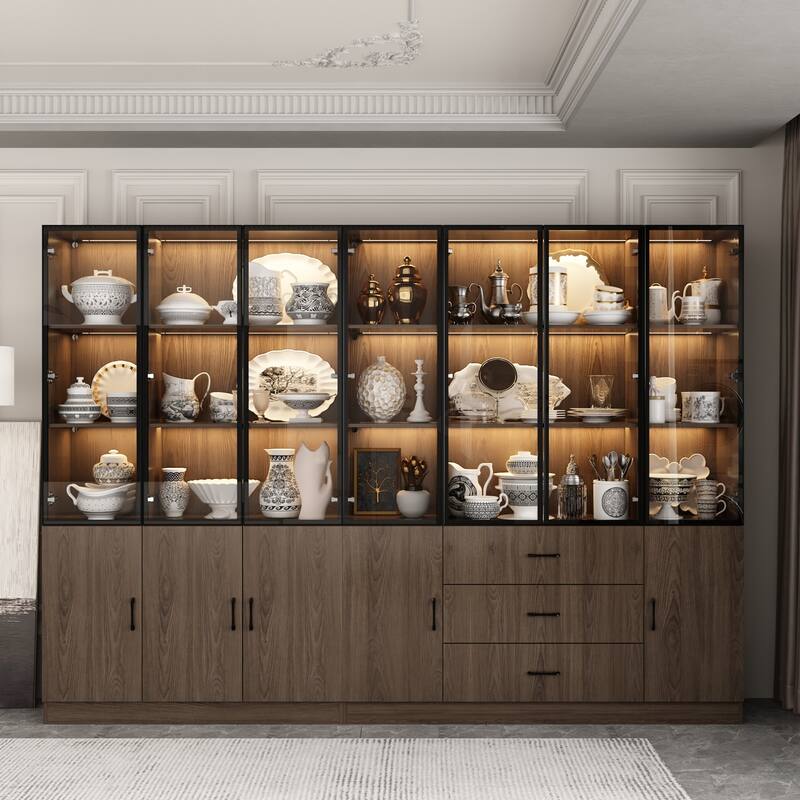 Aluminum and Glass Lighted Cabinet Customizable for Buffet/Bookshelf