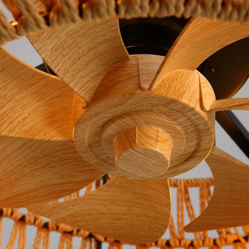 18 in. Boho Caged Ceiling Fan with Light Rattan Farmhouse Fandelier Low Profile Ceiling Fan for Bedroom Kitchen Living Room
