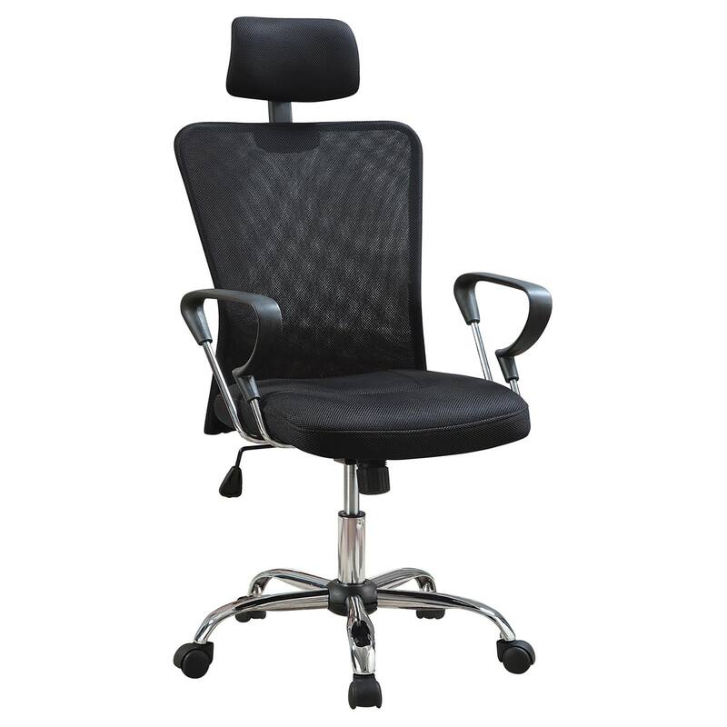 Contemporary Black Mesh Office Chair with Chrome Base, Height Adjustability, and Ergonomic Headrest for Ultimate Comfort