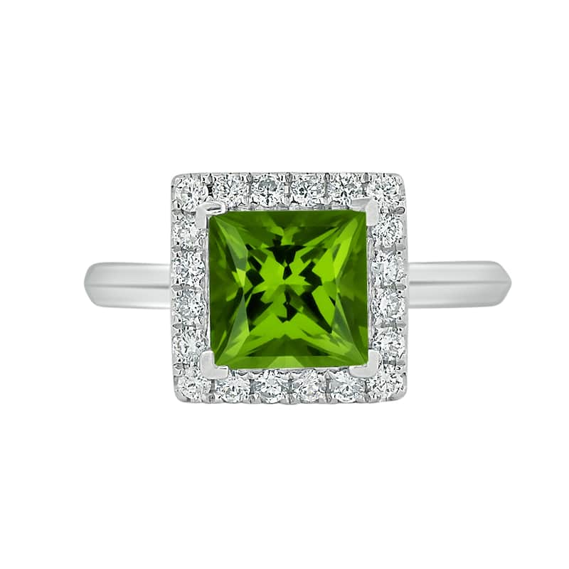 Auriya 1 3/4ct Princess-cut Green Peridot Halo Diamond Engagement Ring 1/3ctw 14k Gold