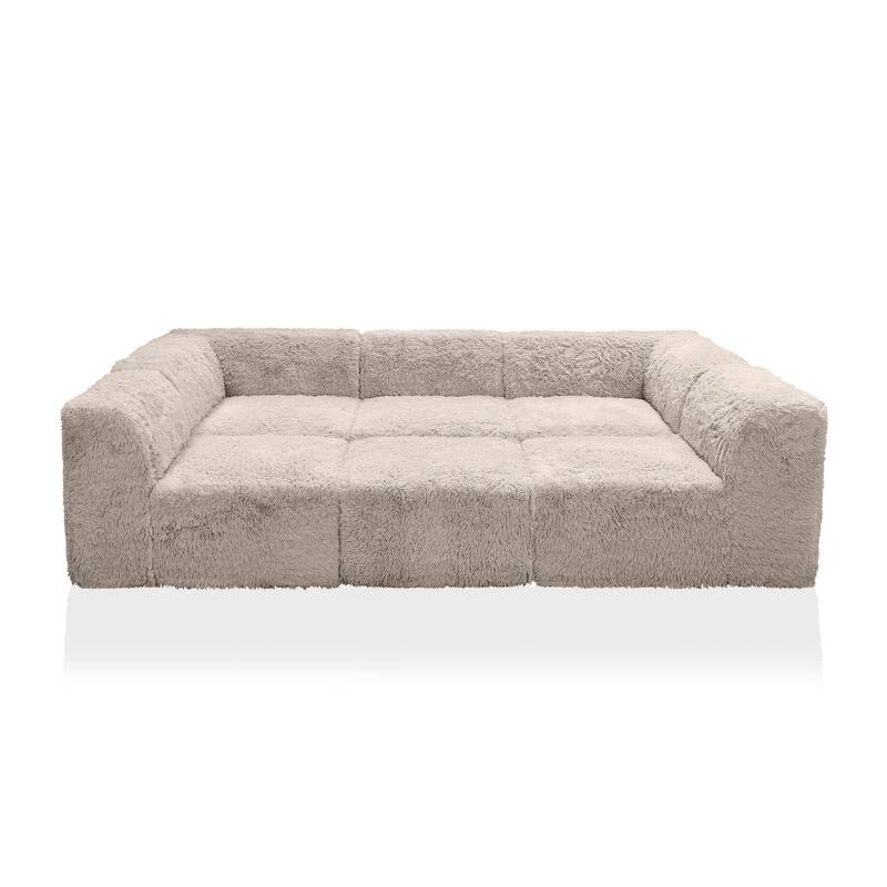 Furniture of America Ylena Modern 6-Piece Fur-Like Foam Modular Compressed Sofa Bed