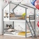 preview thumbnail 13 of 20, Twin Over Twin Bunk Bed Wood Bed with Roof, Window, Ladder