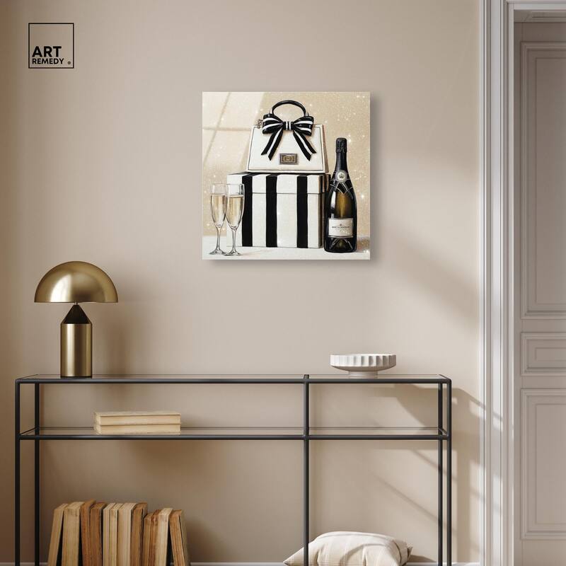 Black and White Striped Glam Acrylic by Art Remedy, Ready to Hang