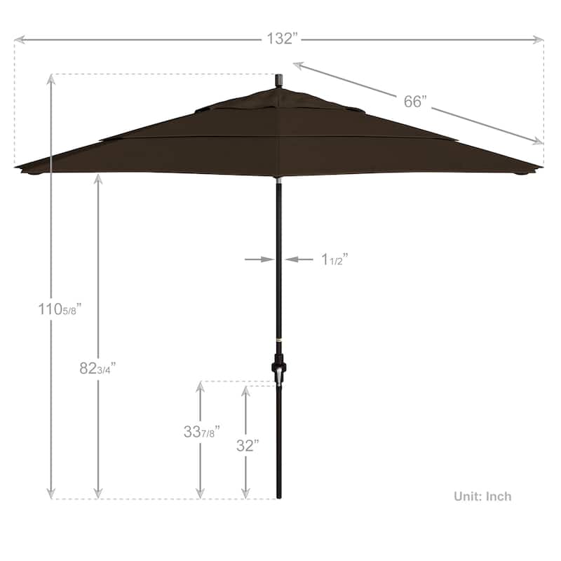California Umbrella 11' Rd Golden State Series Patio Umbrella Bronze Aluminum Frame Crank Lift Collar Tilt Sunbrella