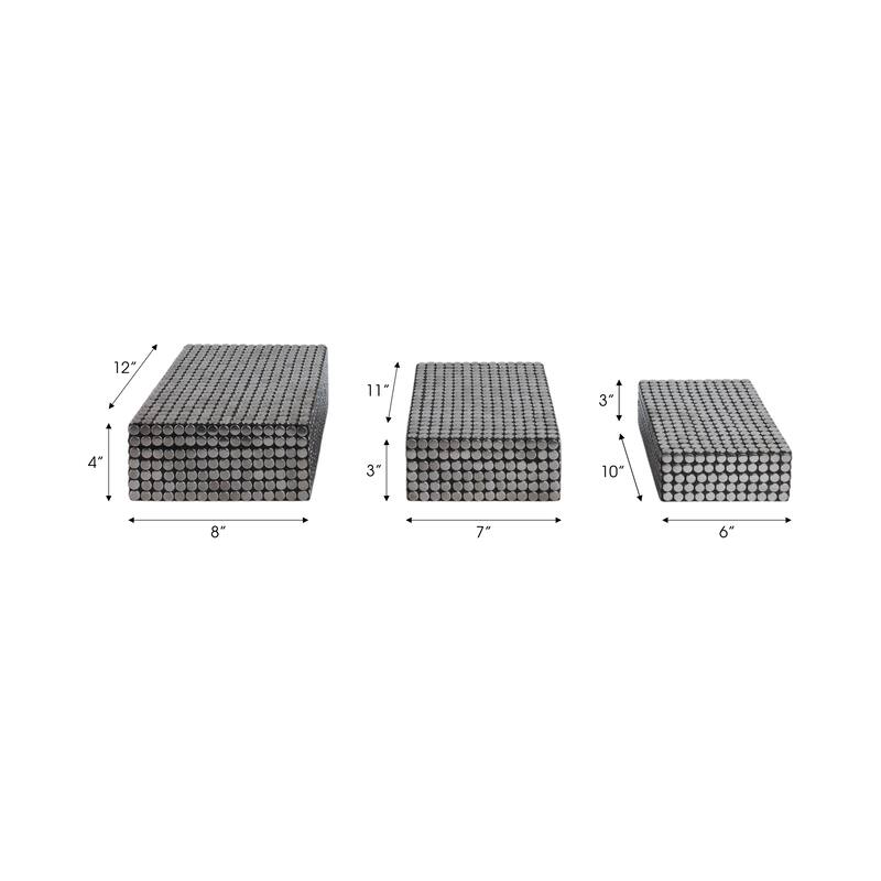 Resin Boxes Embossed Metallic Dot Texture (Set of 3) - 3/4" Black - 12" x 8" x 3.75"