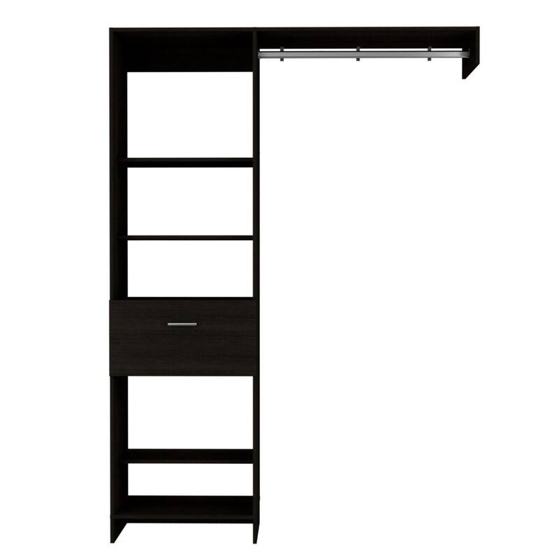 Closet System, Metal Rod, Five Open Shelves, One Drawer