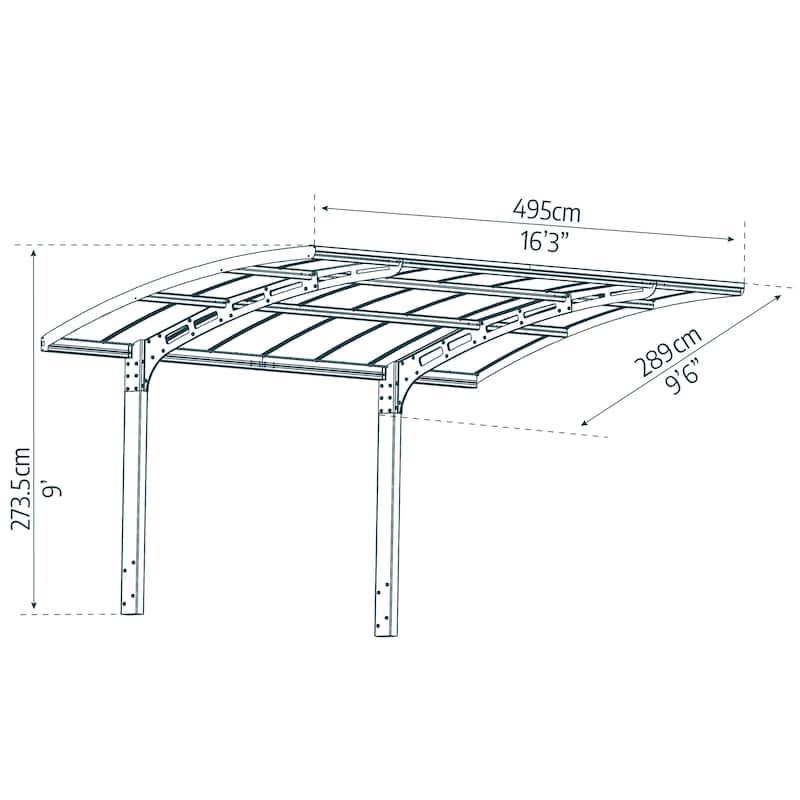 Arizona Breeze 10 ft. x 16 ft. Gray Single Slope Cantilever Carport with Solid Roof Panels - 10 ft. x 16 ft