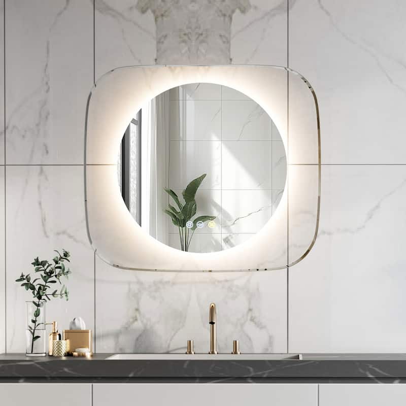 Innovative LED Lighted Bathroom Mirror with Backlit Clear Glass Frame 32”x 28” - 31.50x27.56 inch