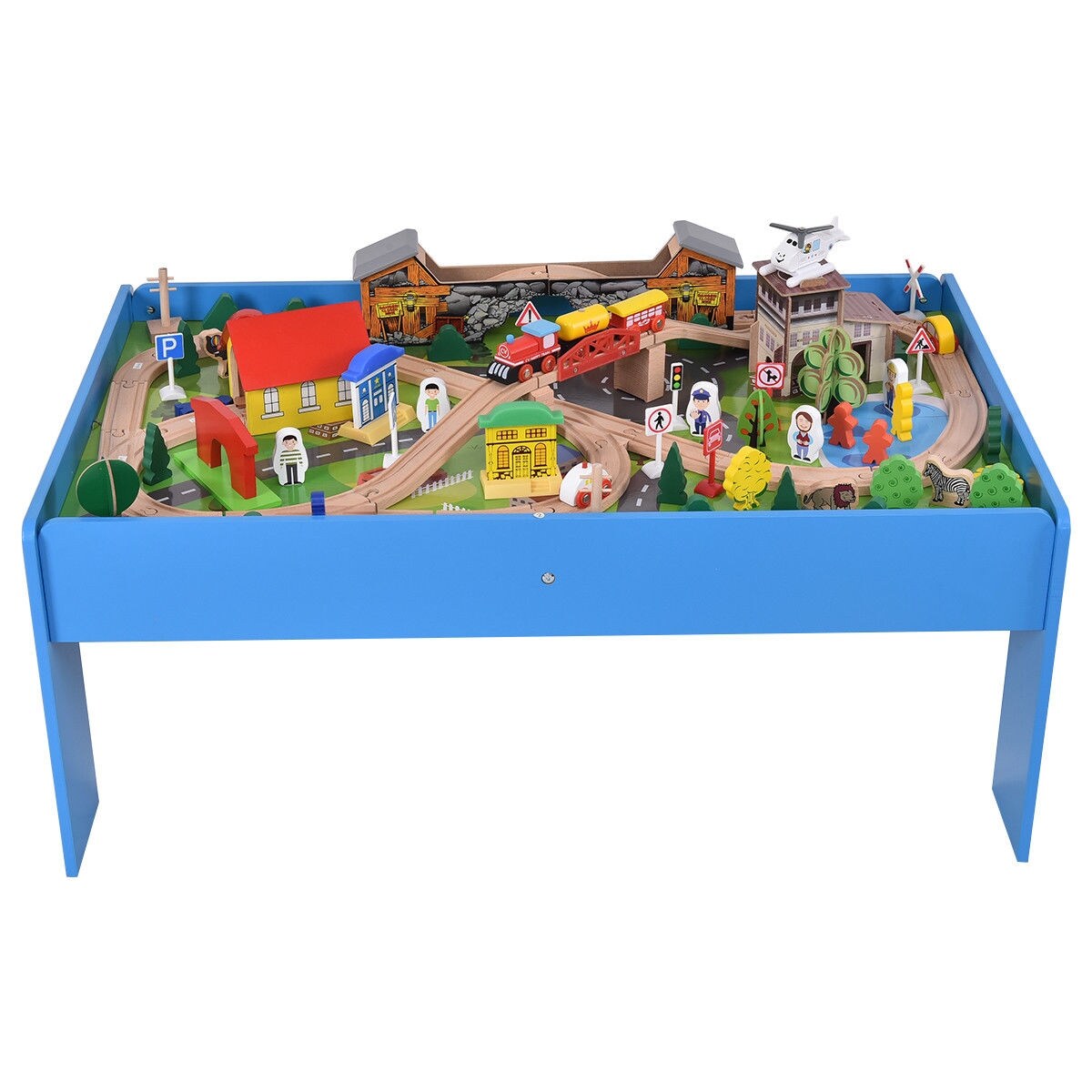 wooden train track table set