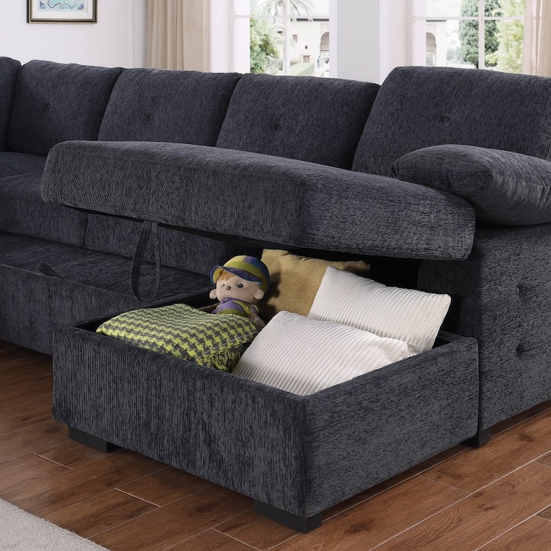 Convertible Pull-out Sectional Sofa Loveseat Sleeper with Storage and Pillows