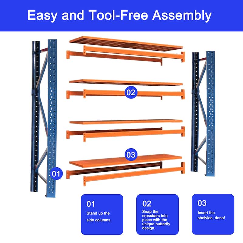 4-Tier Heavy Duty Storage Shelf Steel Rack Adjustable Height for Workshop and Warehouse - 78.66”L x 23.82”W x 78.74”H