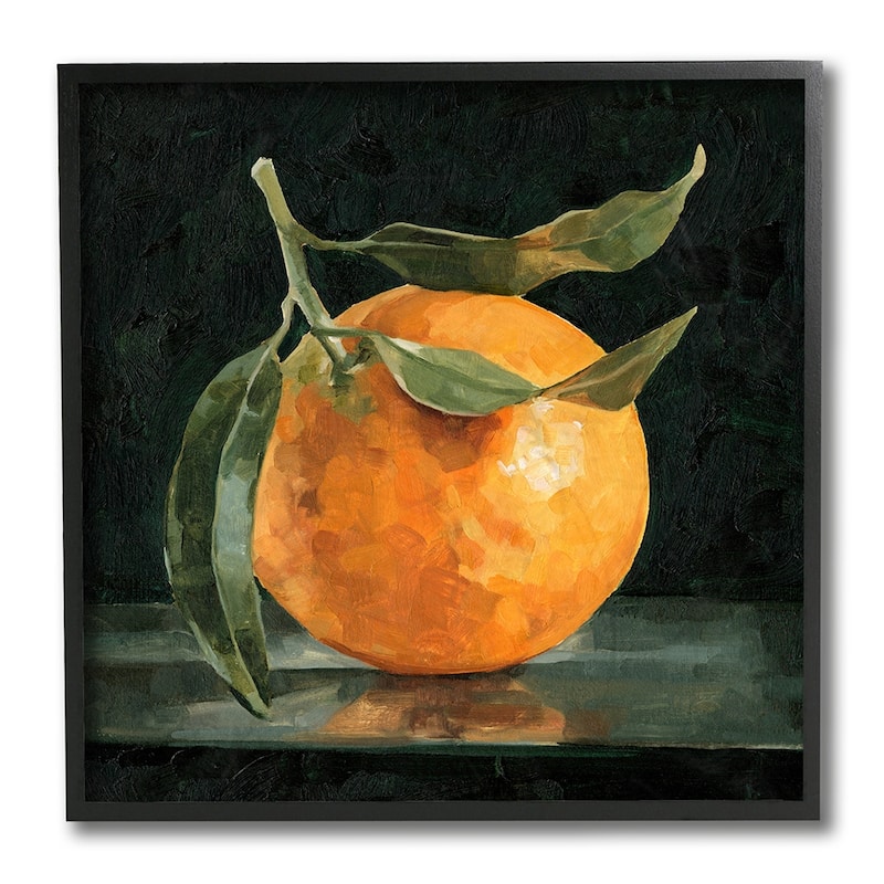 Stupell Orange Fruit with Stem Still-Life Pop on Black Framed Wall Art, 12x12 - 12 x 12 - Wood - Black