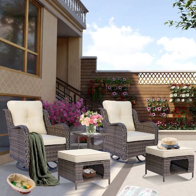 High Back Brown Wicker Outdoor Patio Furniture Sets with Swivel Chairs