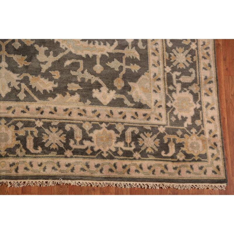 Grey Floral Oushak Indian Area Rug Handmade Wool Carpet - 8'1"x 10'0"
