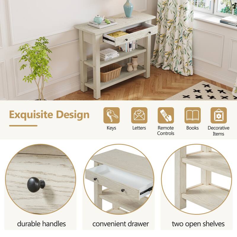 36" Retro Console Table with Drawer and Two Sturdy Shelves for Entryway or Living Room