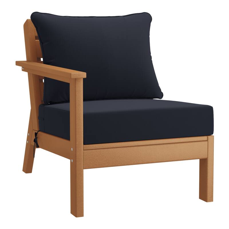 Birchwood All Weather HDPE Outdoor Patio Deep Seating Teak Left Arm Facing Chair With Cushions (1-Piece)