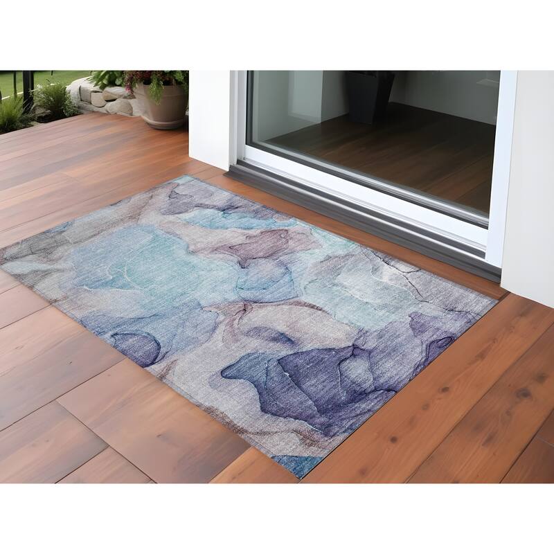 Dava Unique Abstract Weather Resistant Blended Style Outdoor Rug - 2' x 3' - Blue