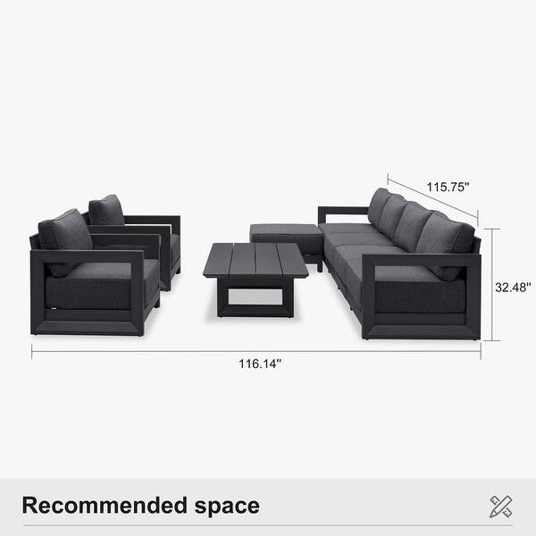 dimension image slide 0 of 32, PURPLE LEAF Caesar Outdoor Couch with 9.6" Thick Cushion and Table for Yard Porch Deck, Grey Outdoor Patio Conversation Sets