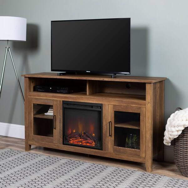 Shop 58 Inch Reclaimed Barnwood Highboy 2 Door Fireplace Tv Stand