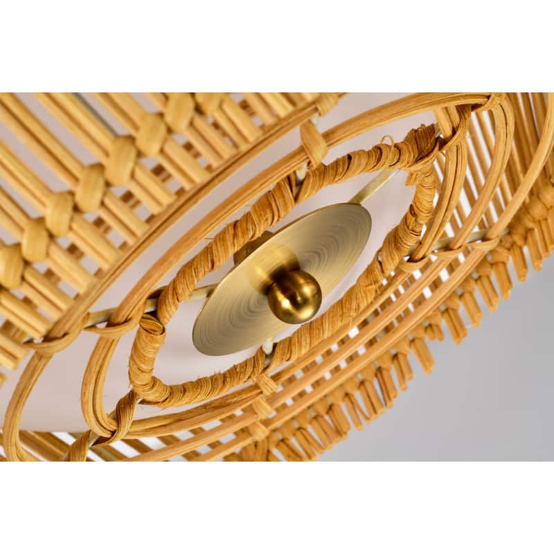 Caddie 15 Inch Opaque Glass Shade Rattan Woven Pendant 1-Light