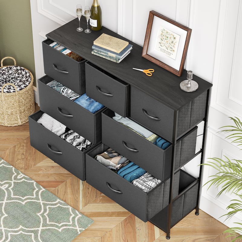 Pellebant Fabric Wide Dresser Storage Tower with 9 Drawers