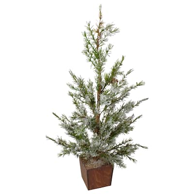 Potted Frosted Pine Artificial Christmas Tree - 28" – Unlit - 2 Foot
