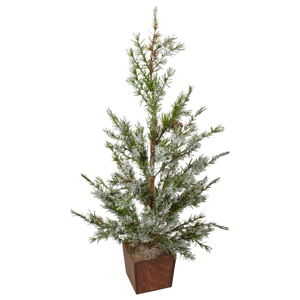 Potted Frosted Pine Artificial Christmas Tree - 28" – Unlit - 2 Foot