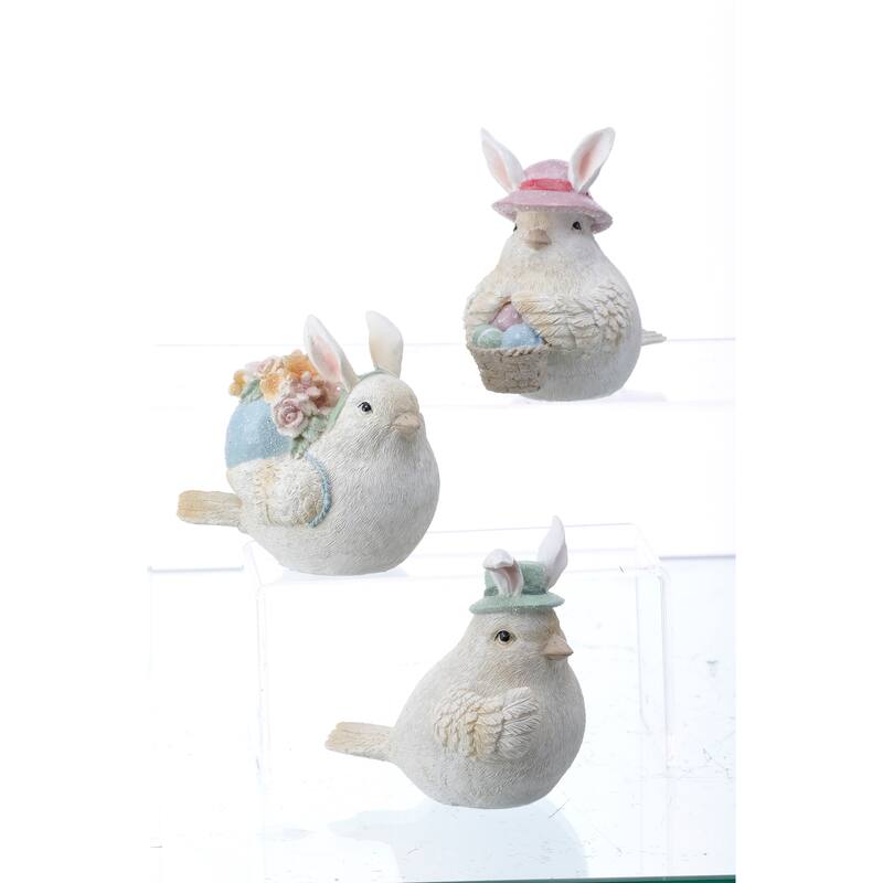 Resin Glitter Bunny Ear Chicks 4" Set of 3