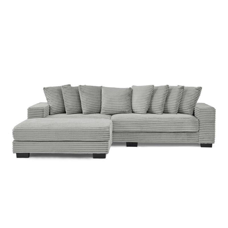 L-Shaped Convertible Sectional Sofa with Ottoman, Corduroy Tufted Upholstered Sleeper Sofa, Modular Corner 3 Seat Sofa