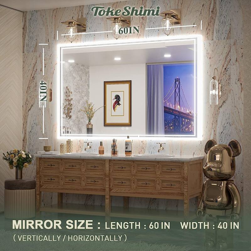 TokeShimi LED Bathroom Vanity Mirror, Anti-Fog Dimmable Wall Mirror