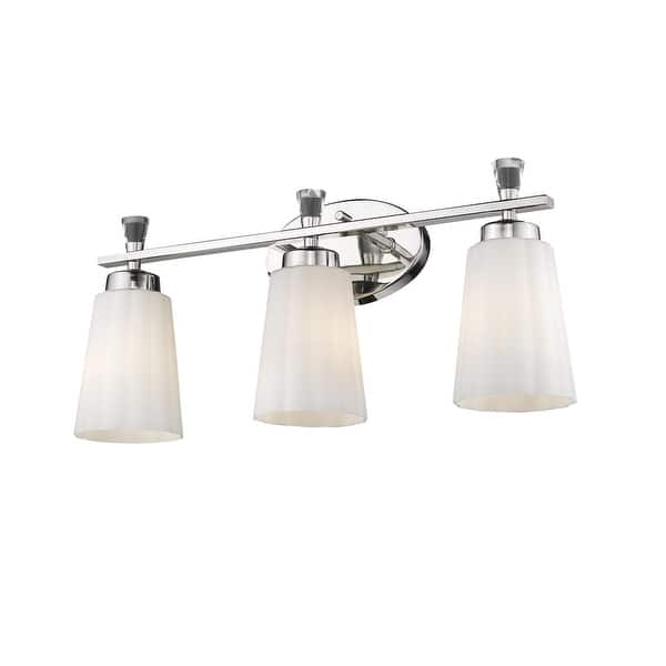 slide 2 of 3, 3-Light Polished Nickel 21 Inch Bath Vanity Light with Frosted Glass