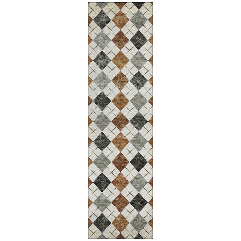 Machine Washable Indoor/ Outdoor Modern Argyle Chantille Rug
