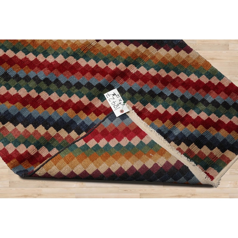 Hand Knotted Designer Red Tibetan 100% Wool Modern Oriental Area Rug - 2' 9'' x 12' 2''