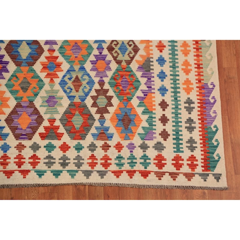 Kilim Oriental Area Rug Hand-Woven Tribal Bedroom Wool Carpet - 8'8"x 11'6"