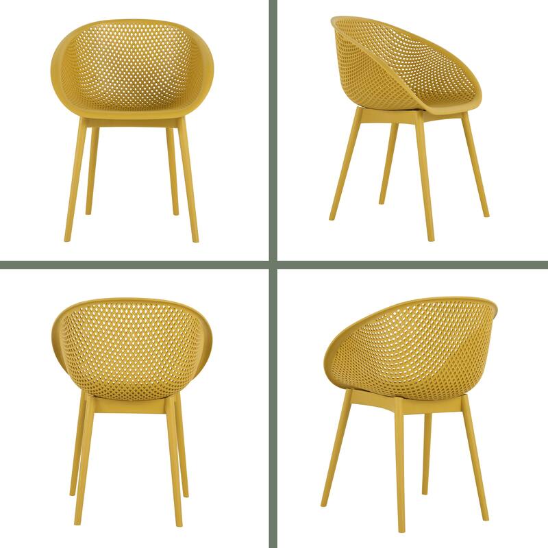 BNK Modern All-Weather PP Plastic Armchair With Mesh Hollow-Out, Indoor/Outdoor (Set of 2)