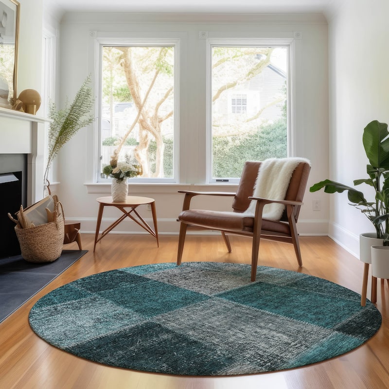 Premium Washable Super Soft Vintage Global Mayfield Rug - Teal - 8' x 8' - Round