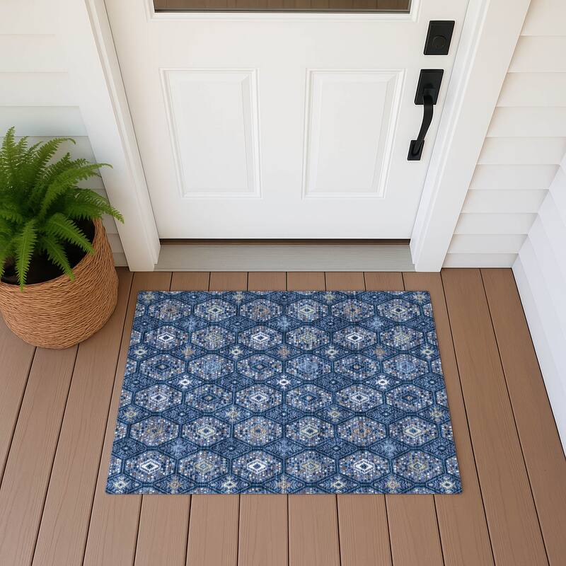 Machine Washable Indoor/ Outdoor Modern Hexi Chantille Rug - Navy - 1'8" x 2'6"